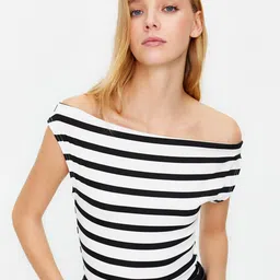 Trendyol Striped Off-Shoulder Bardot Top-image-31