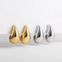 FIMBUL Set Of 2 Silver-Plated Gold-Plated Stainless Steel Teardrop Shaped Stud Earrings-18