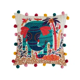 Chumbak Multicoloured Jungle Party Pom Pom Quirky Square Cushion Cover-8