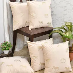 Clasiko Cream & Gold-Toned Set of 5 Quirky Velvet Square Cushion Covers-14