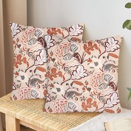 Tesmare Beige & Brown 2 Pieces Ethnic Motifs Printed Velvet Square Cushion Covers-image-40