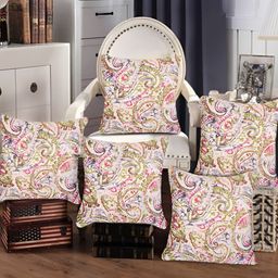 Tesmare Beige 5 Pcs Ethnic Motifs Velvet Square Cushion Covers-image-51