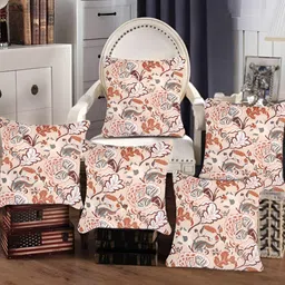 Tesmare Beige 5 Pcs Floral Velvet Square Cushion Covers-11