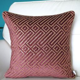 TARA- Sparkling Homes Brown & Gold-Toned Geometric Velvet Square Cushion Cover-43