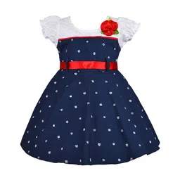Wish Karo Girls Navy Blue Printed Fit and Flare Dress-image-93
