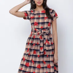 Tokyo Talkies Women Black Printed Fit and Flare Dress-image-3