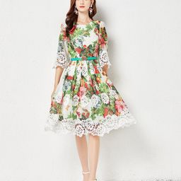 JC Collection Green & White Floral Fit and Flare Dress-image-86