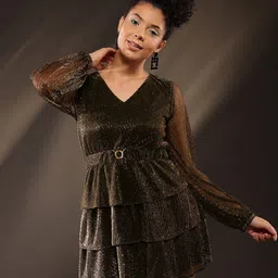 BAESD Self Design V-Neck Net Fit & Flare Dress-image-55