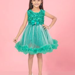 BAESD Girls Floral Embellished Round Neck Sleeveless Net Fit & Flare Dress-image-42