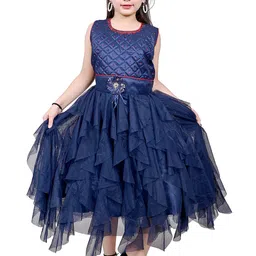 BAESD Girls Self Design Round Neck Ruffled Net Fit & Flare Dress-image-35