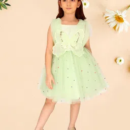 CUTECUMBER Girls Embellished Square Neck Sleeveless Net Fit & Flare Dress-image-42