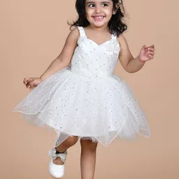 BAESD Girls Embellished Shoulder Straps Net Fit & Flare Party Dress-picture-9