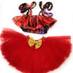 TILISM Girls Abstract Printed Shoulder Straps Crop Top & Skirt-image-4