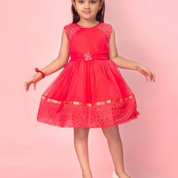 BAESD Girls Embellished Self-Design Fit & Flare Dress-image-17