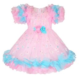 Wish Karo Girls Floral Printed Puffed Sleeves Net Fit & Flare Dress-picture-37