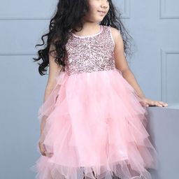 Hola Bonita Girls Embellished Round Neck Net Fit & Flare Dress-image-47