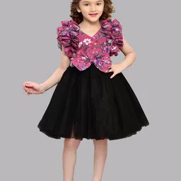 Pink Chick Girls Floral Print Net Bow Fit & Flare Dress-picture-44