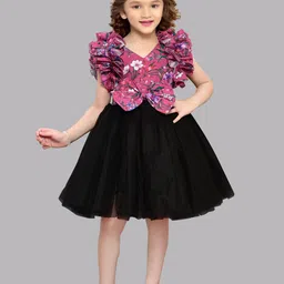 Pink Chick Girls Floral Print Bow Net Fit & Flare Dress-picture-35