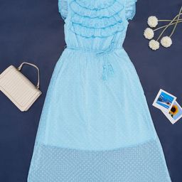 YU by Pantaloons Girls Self Design Flutter Sleeves Ruffles Pure Cotton Fit & Flare Dress-44