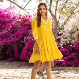 Ambraee Women Solid Fit & Flare Puff Sleeves Dress-image-6