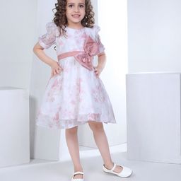 Peppermint Girls Floral Printed Puff Sleeve Jacquard Fit & Flare Dress-picture-53