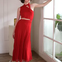 BLANC9 Self Design One Shoulder Neck Fit & Flare Dress-image-10