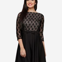 V&M Flora Self Design Boat Neck Fit & Flare Dress-image-65