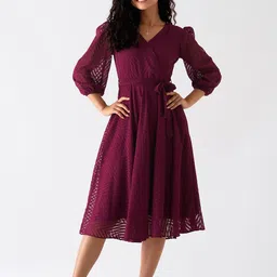 AASK Self Design V-Neck Wrap Dress-picture-48