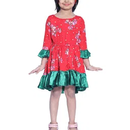 BAESD Girls Floral Print Round Neck Three-Quarter Bell Sleeve Fit & Flare Dress-image-98