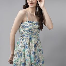 Mast & Harbour Floral Printed Shoulder Straps Gathered Deatil Fit & Flare Dress-image-19
