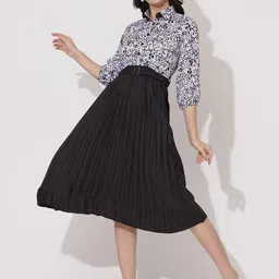 Raiyani Enterprise Crepe Shirt Collar Fit & Flare Dress Comes with a belt-picture-21