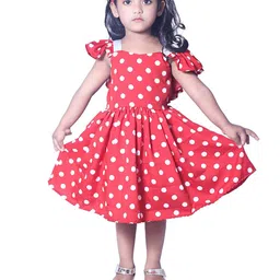 BAESD Girls Polka Dots Printed Square Neck Cap Sleeves Flared Fit & Flare Dress-9