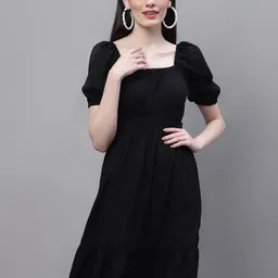 MARC LOUIS Women Puff Sleeve Fit & Flare Dress-image-46