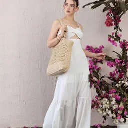 Berrylush White Self Design Ruffled Shoulder Straps Fit & Flare Maxi Dress-picture-34