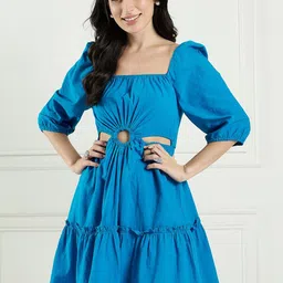 DRAPE AND DAZZLE Puff Sleeve Fit & Flare Dress-image-91