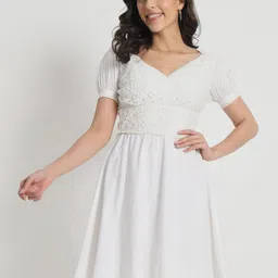 D 'VESH Puff Sleeve Cotton Fit & Flare Dress-image-53