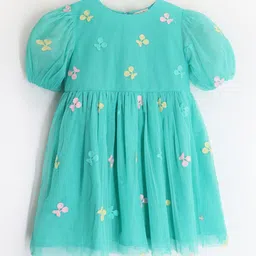 Cherry Crumble Girls Embellished Puff Sleeve Fit & Flare Dress-image-29