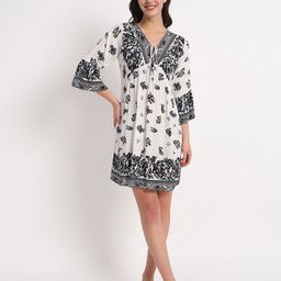 VELDRESS Floral Printed V Neck Fit & Flare Dress-image-50