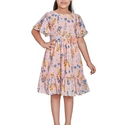 Peppermint Girls Round Neck Floral Printed Flared Sleeve Fit & Flare Dress-picture-22