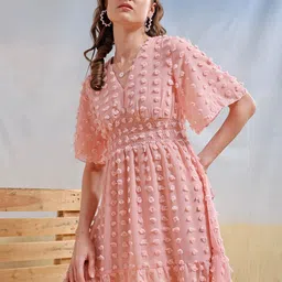 Freehand by The Indian Garage Co Self Design Flared Sleeve Fit & Flare Dress-image-39