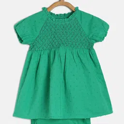 MINI KLUB Infant Girls Self Design Puff Sleeves Smocked A-line Dress With Shorts-image-95