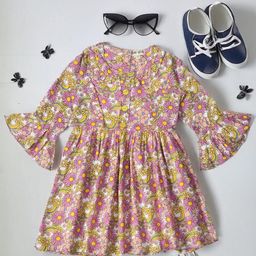 Bella Moda Girls Floral Print Bell Sleeve Fit & Flare Dress-image-70