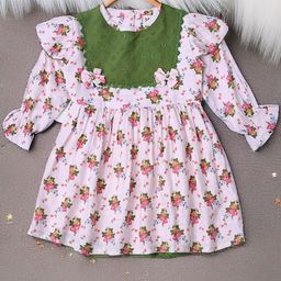 Bella Moda Girls Floral Printed Bell Sleeve Cotton Fit & Flare Dress-image-101