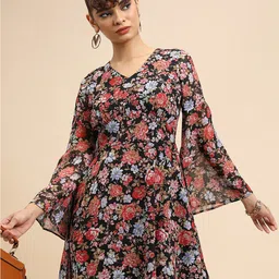 Tokyo Talkies Black & Red Floral Printed Fit & Flare Mini Dress-18