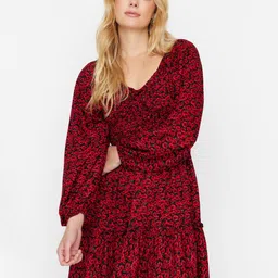 Trendyol Floral Printed Puff Sleeve Smocked Flounce Hem A-Line Dress-picture-49