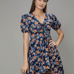 smisingbee Floral Printed Puff Sleeve Empire Dress-image-31