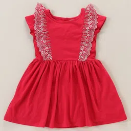 Hola Bonita Girls Round Neck Flutter Sleeve Fit & Flare Cotton Dress-20