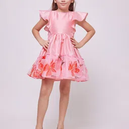frangipani Girls Floral Printed Flutter Sleeve Fit & Flare Dress-image-33