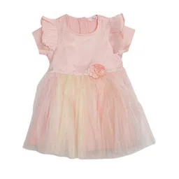 V-Mart Girls Flutter Sleeves Corsage Detailed Cotton Fit & Flare Dress-picture-11