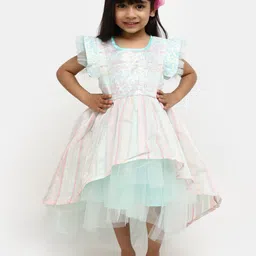 V-Mart Girls Striped Flutter Sleeve Fit & Flare Dress-image-33